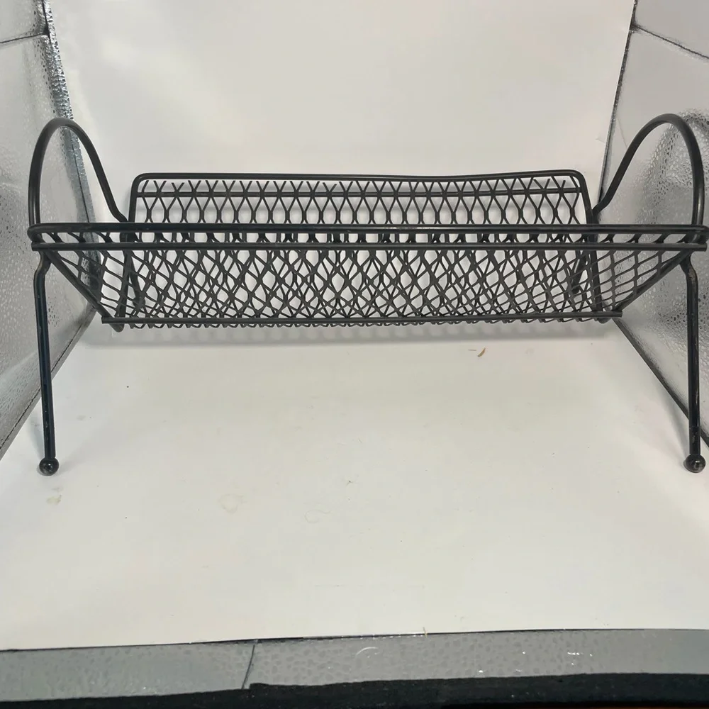 Mid Century Modern CD/DVD Books Rack Stand Mesh Metal Black
